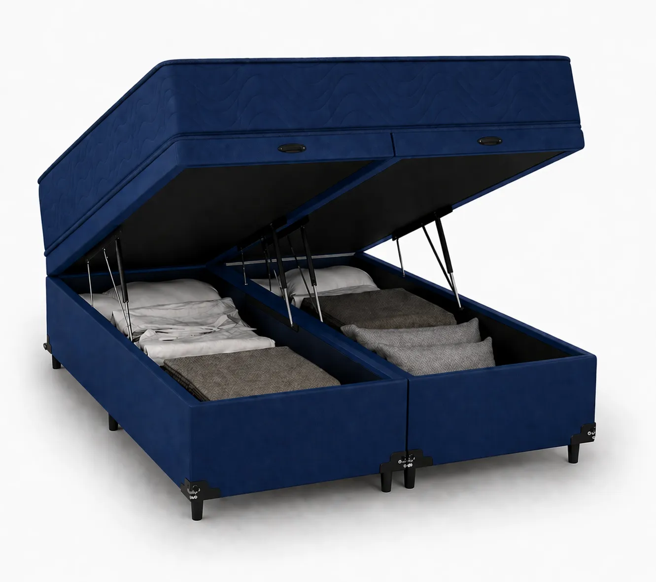 Kit Cama Box Baú + Colchão D45 Solteirão 0,96m - Azul