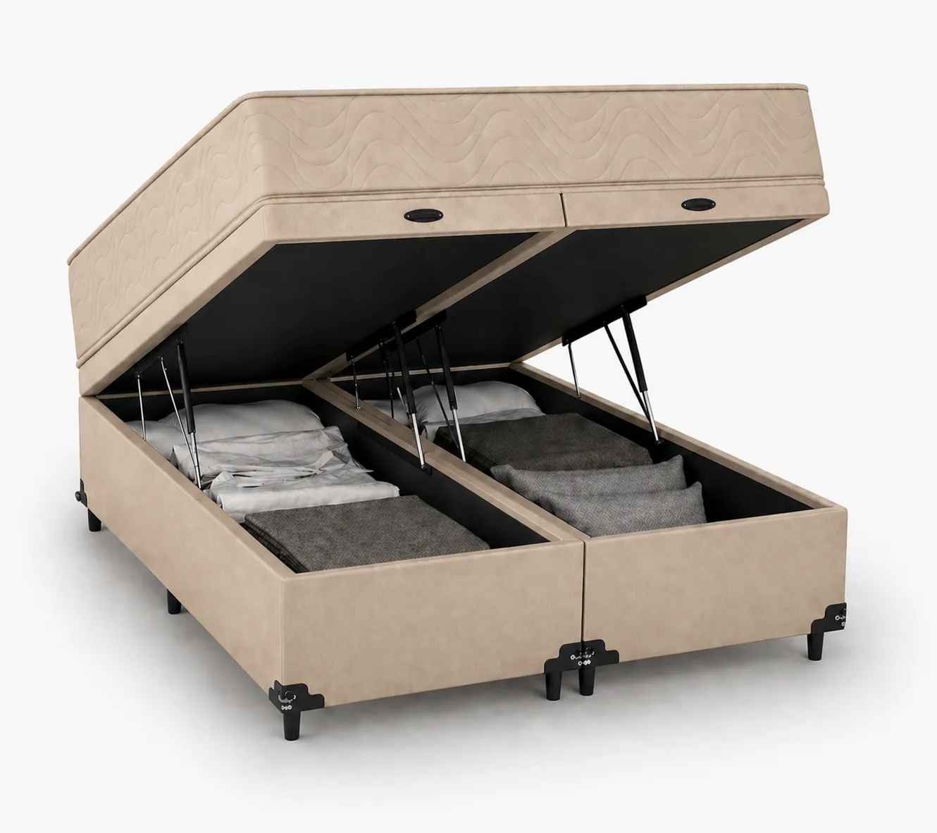 Kit Cama Box Baú + Colchão D45 Solteirão 0,96m - Bege