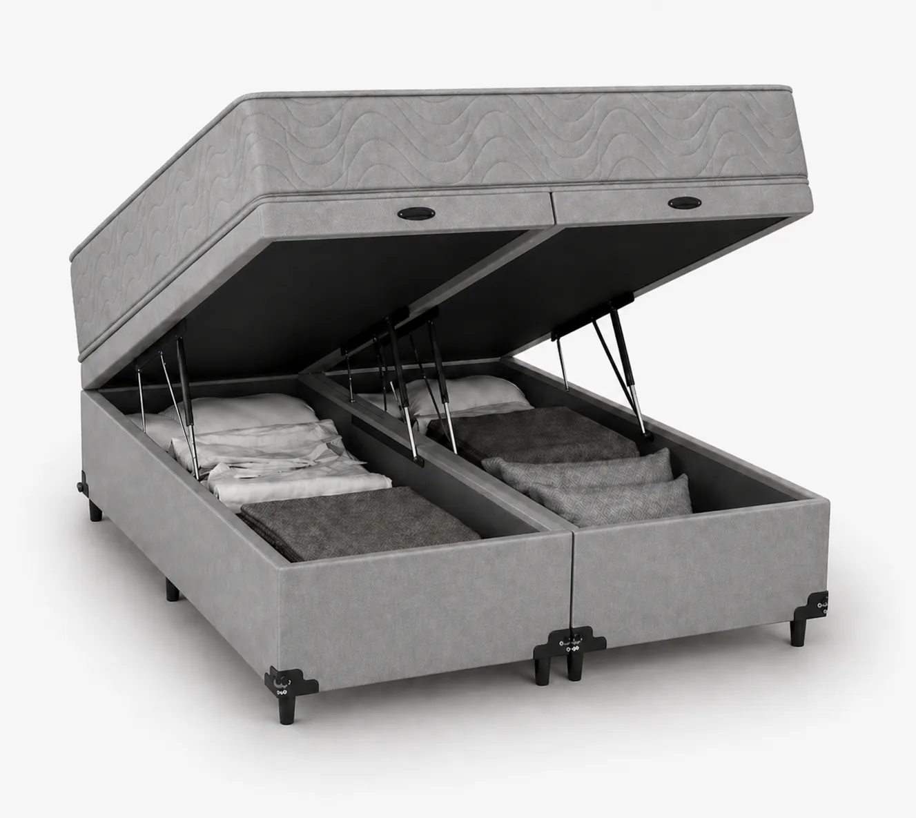 Kit Cama Box + Colchão D45 Solteirão 0,96m - Cinza