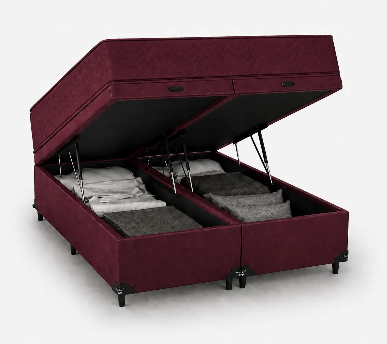 Kit Cama Box + Colchão D45 Solteirão 0,96m - Vinho