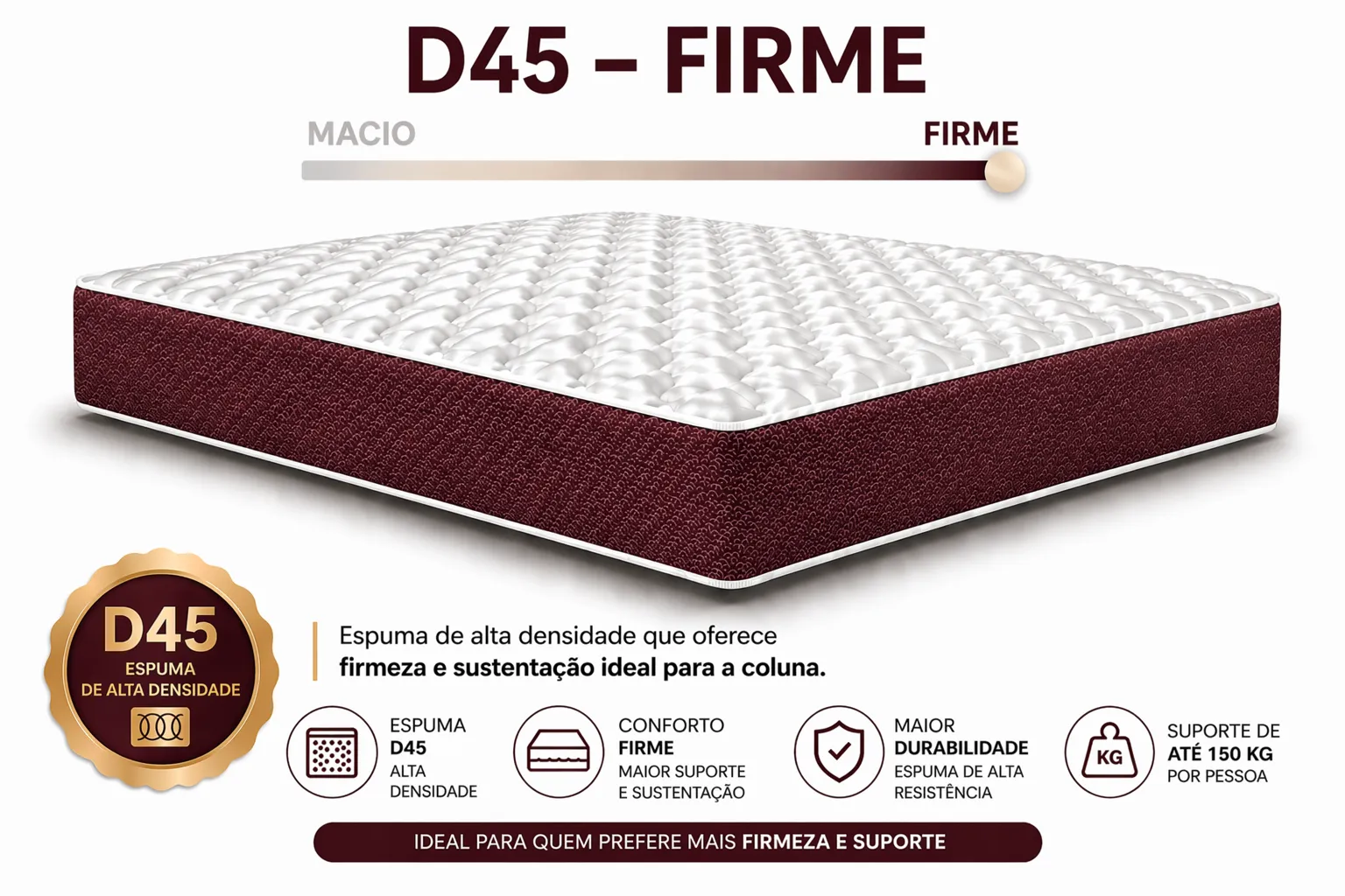 Kit Cama Box + Colchão D45 Solteirão 0,96m - Vinho foto 4