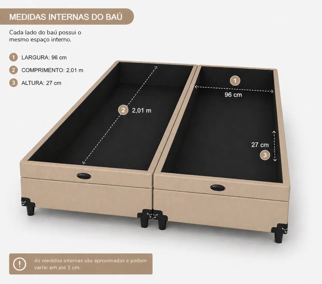 Kit Cama Box Baú + Colchão Mola Bonnel Solteirão 0,96m - Bege foto 3