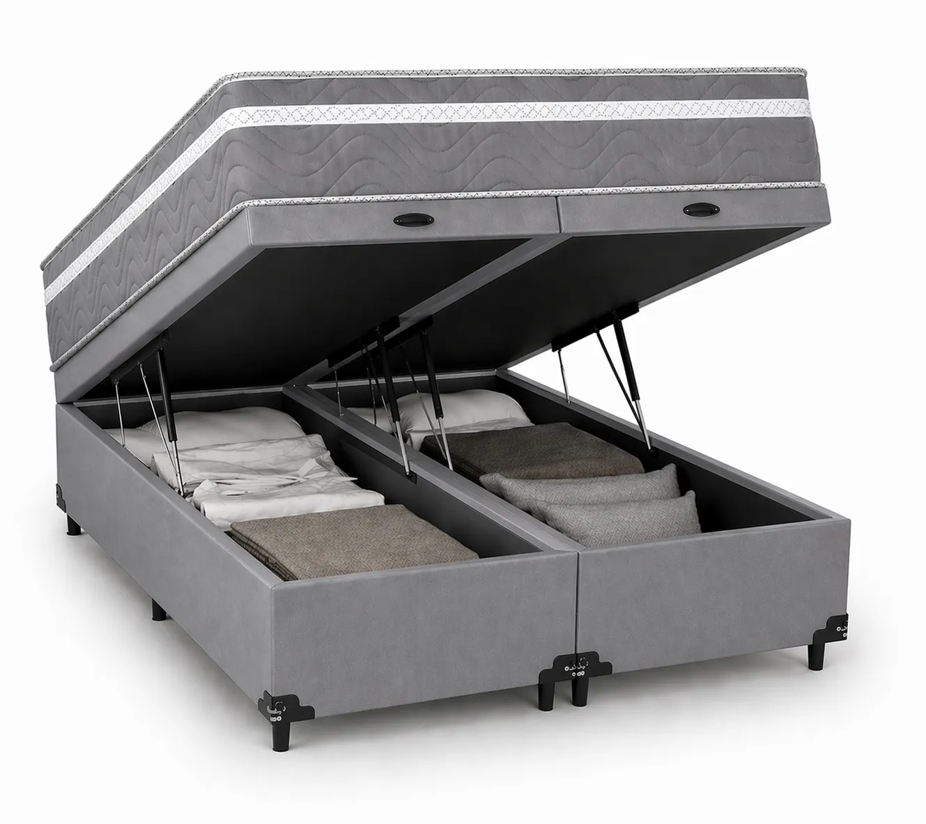 Kit Cama Box + Colchão Mola Bonnel Solteirão 0,96m - Cinza