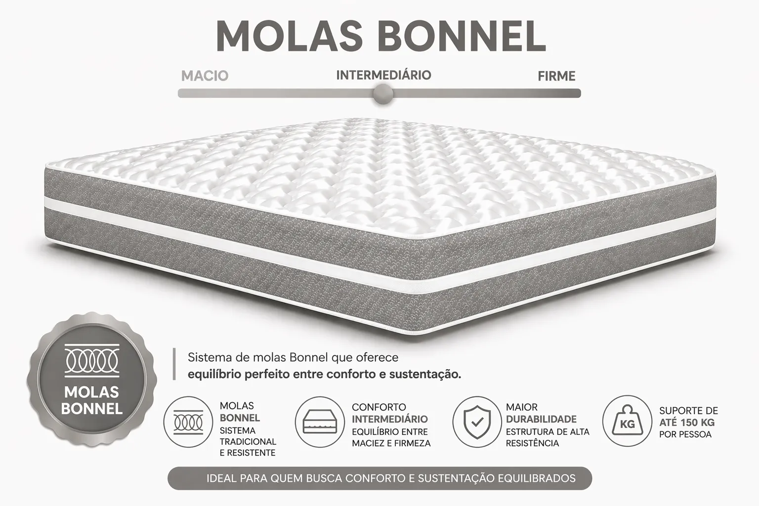 Kit Cama Box + Colchão Mola Bonnel Solteirão 0,96m - Cinza foto 4