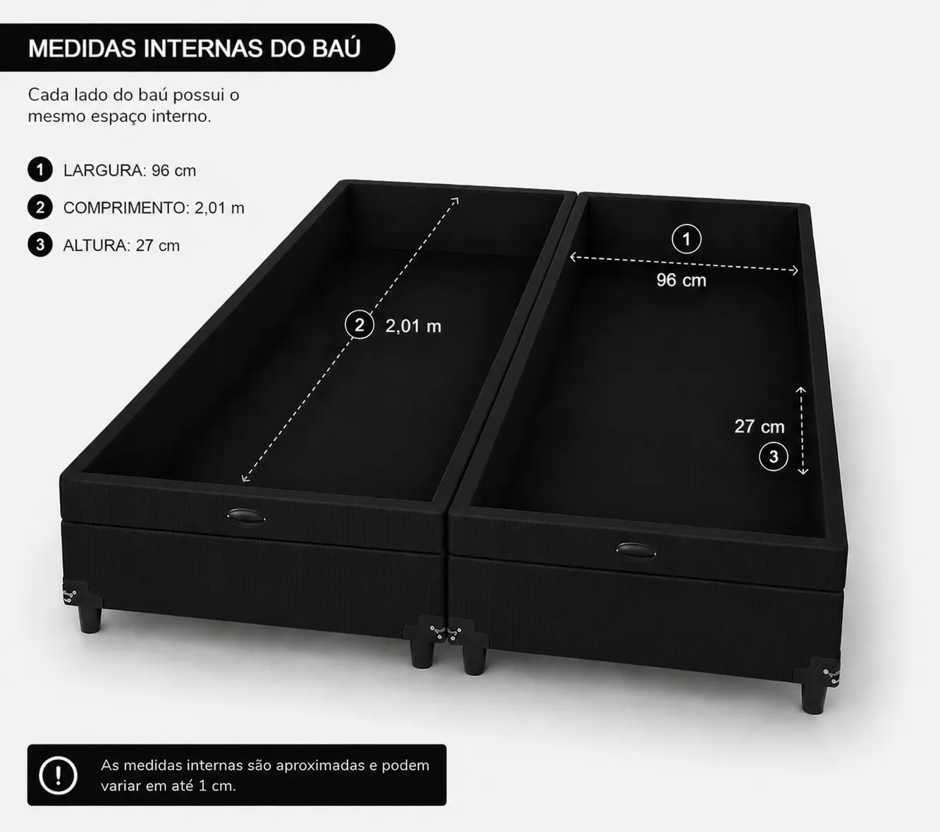 Kit Cama Box Baú + Colchão Mola Bonnel Solteirão 0,96m - Preto foto 3