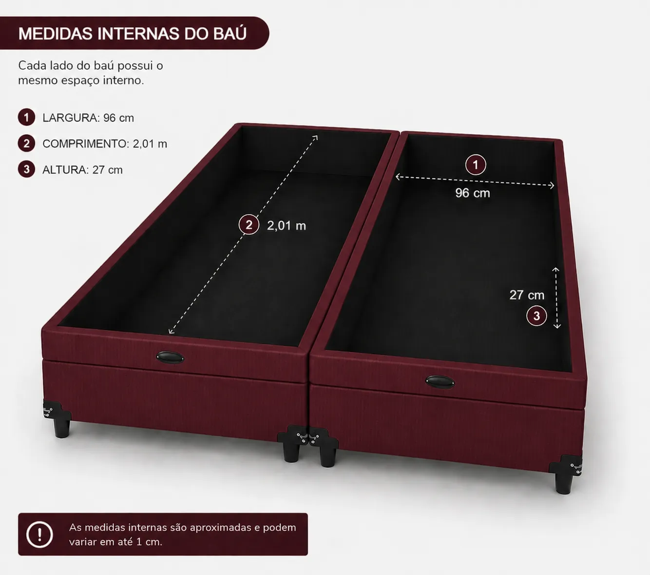 Kit Cama Box Baú + Colchão Mola Bonnel Solteirão 0,96m - Vinho foto 3