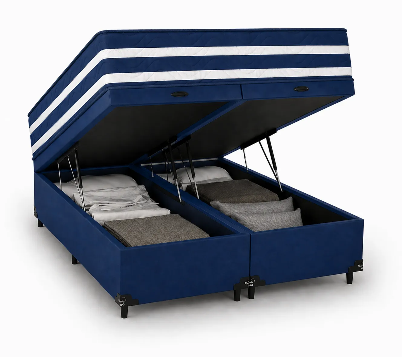 Kit Cama Box + Colchão Mola Ensacada Solteirão 0,96m - Azul
