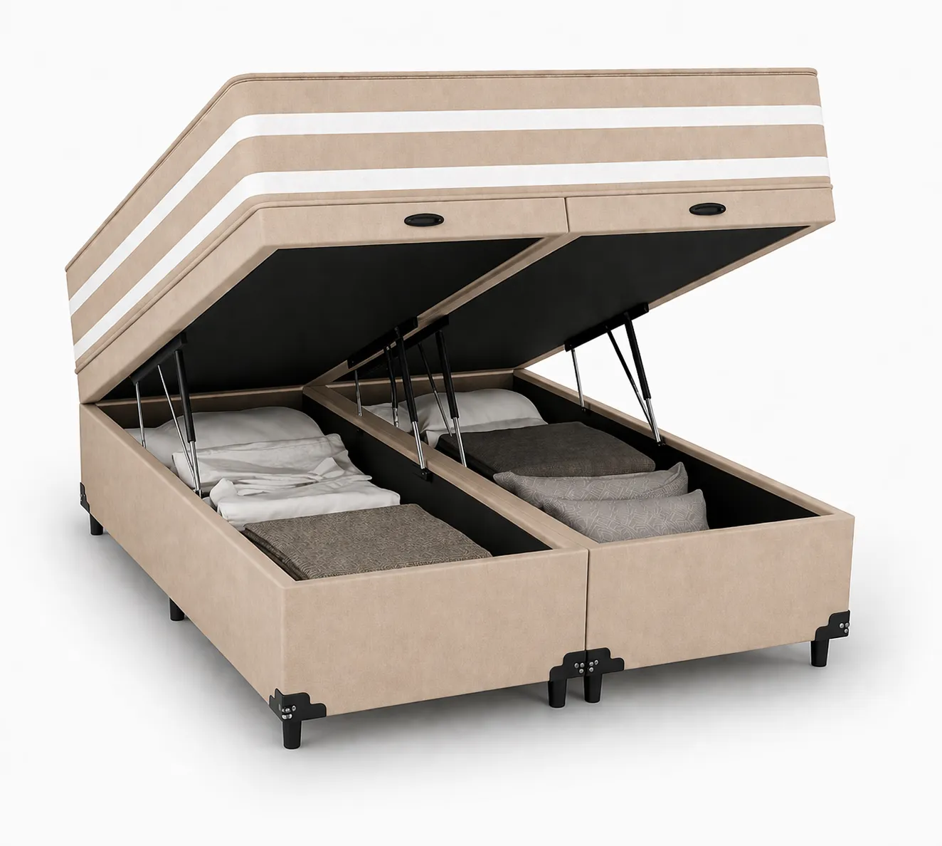 Kit Cama Box + Colchão Mola Ensacada Solteirão 0,96m - Bege