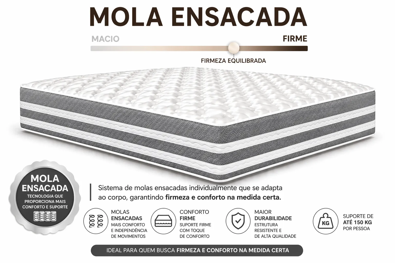 Kit Cama Box + Colchão Mola Ensacada Solteirão 0,96m - Cinza foto 4