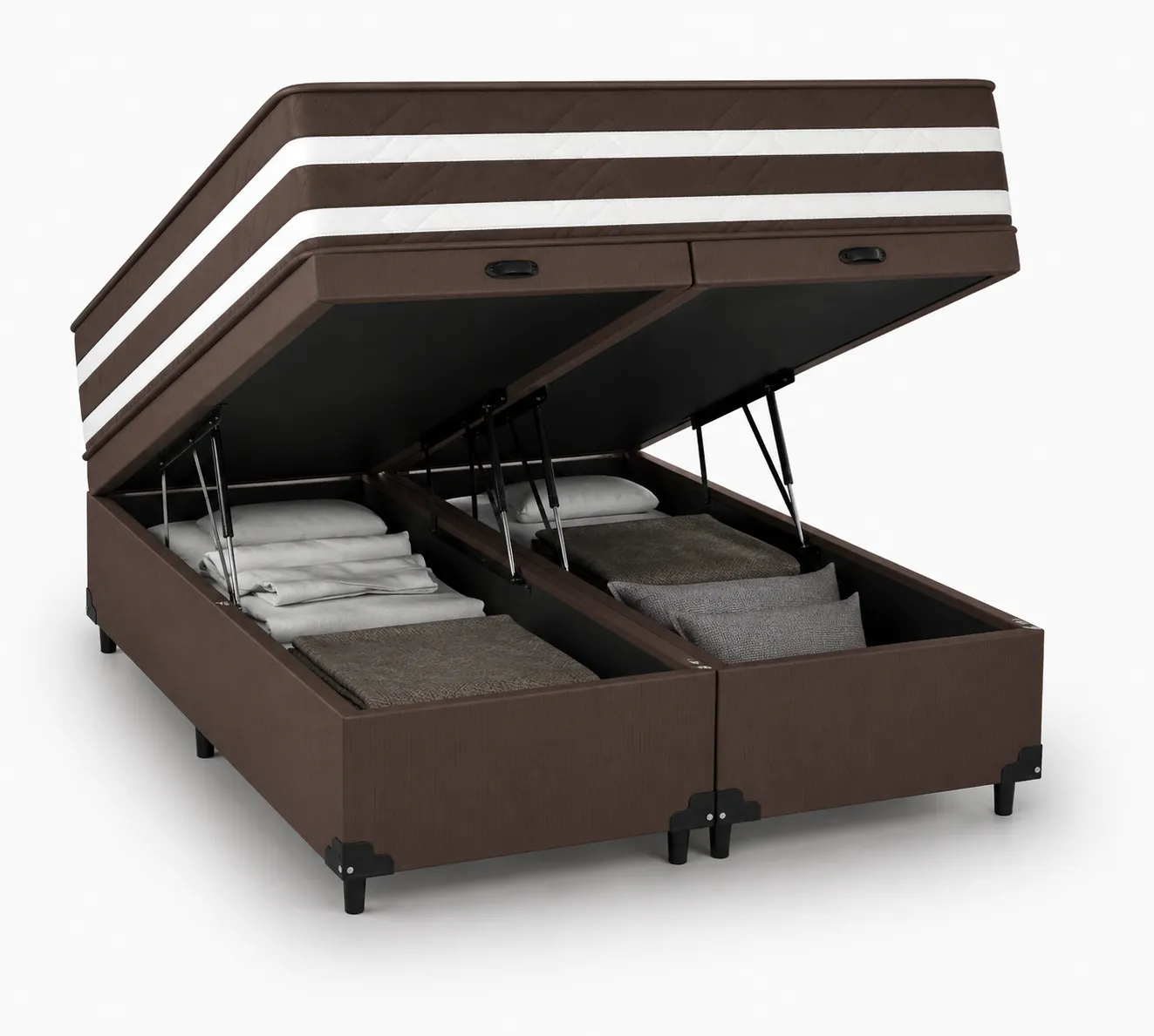 Kit Cama Box + Colchão Mola Ensacada Solteirão 0,96m - Marrom