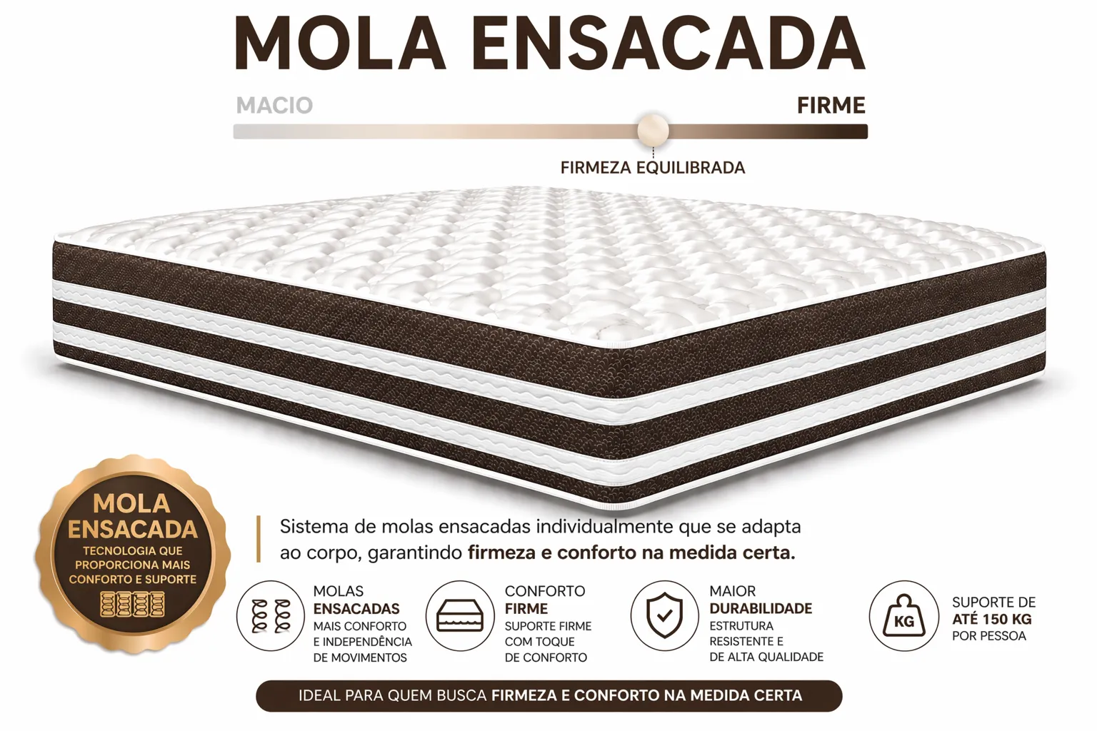 Kit Cama Box + Colchão Mola Ensacada Solteirão 0,96m - Marrom foto 4