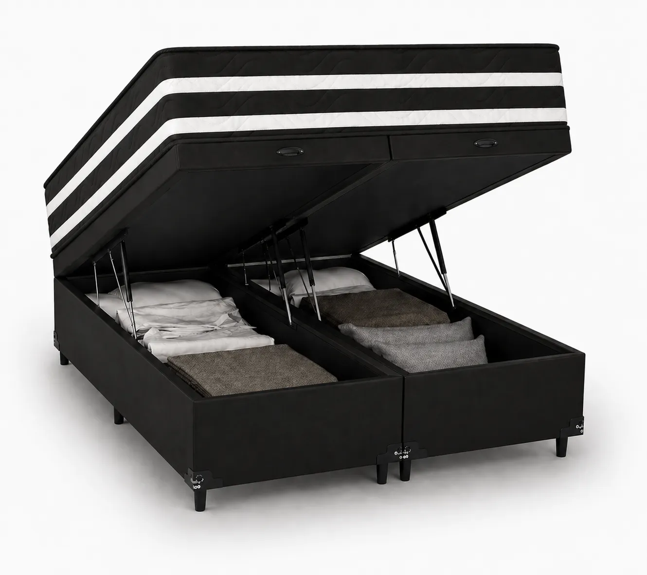 Kit Cama Box Baú + Colchão Mola Ensacada Solteirão 0,96m - Preto
