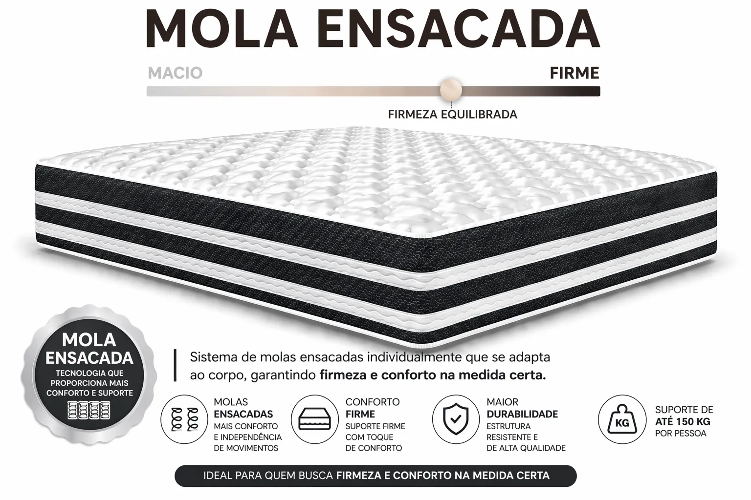 Kit Cama Box Baú + Colchão Mola Ensacada Solteirão 0,96m - Preto foto 4