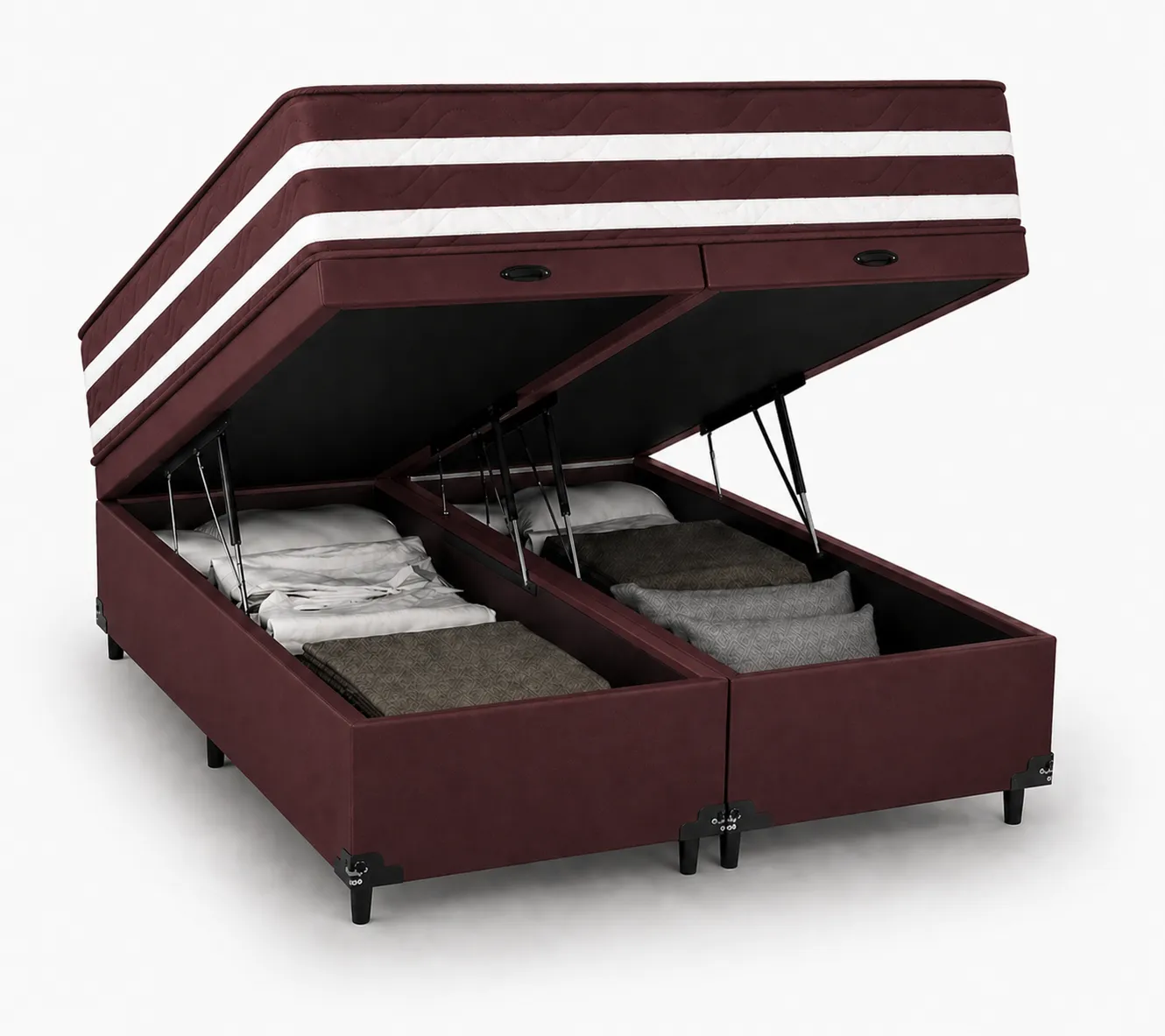 Kit Cama Box + Colchão Mola Ensacada Solteirão 0,96m - Vinho