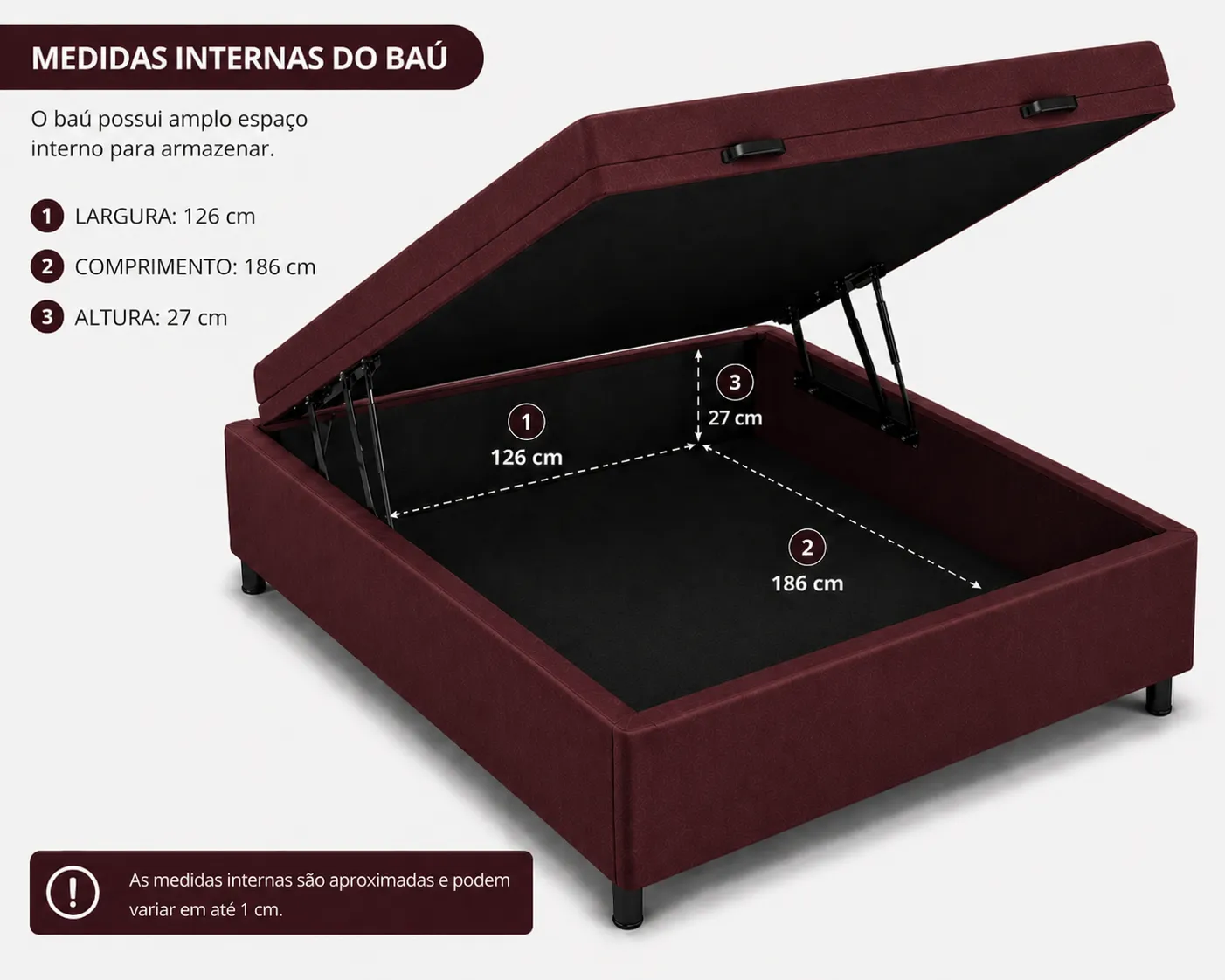 Kit Cama Box Baú + Colchão D33 Viúva 1,28m - Vinho foto 3