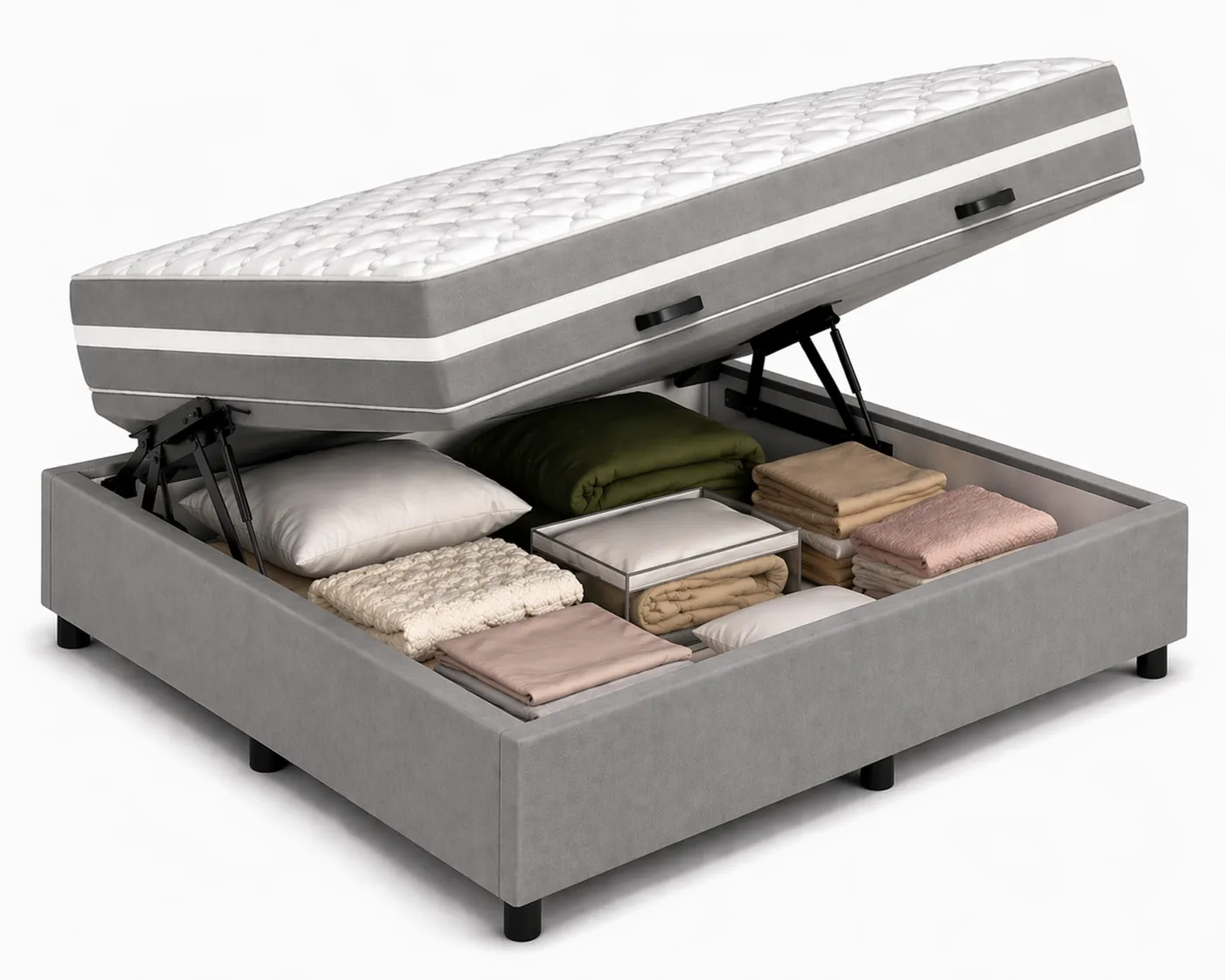 Kit Cama Box + Colchão Mola Bonnel Viúva 1,28m - Cinza