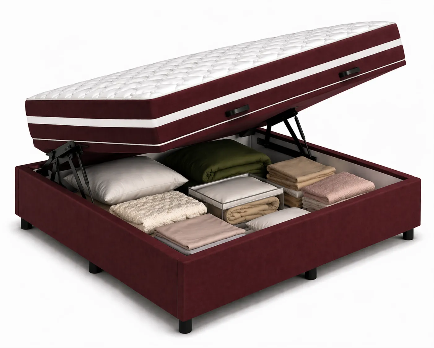 Kit Cama Box Baú + Colchão Mola Bonnel Viúva 1,28m - Vinho