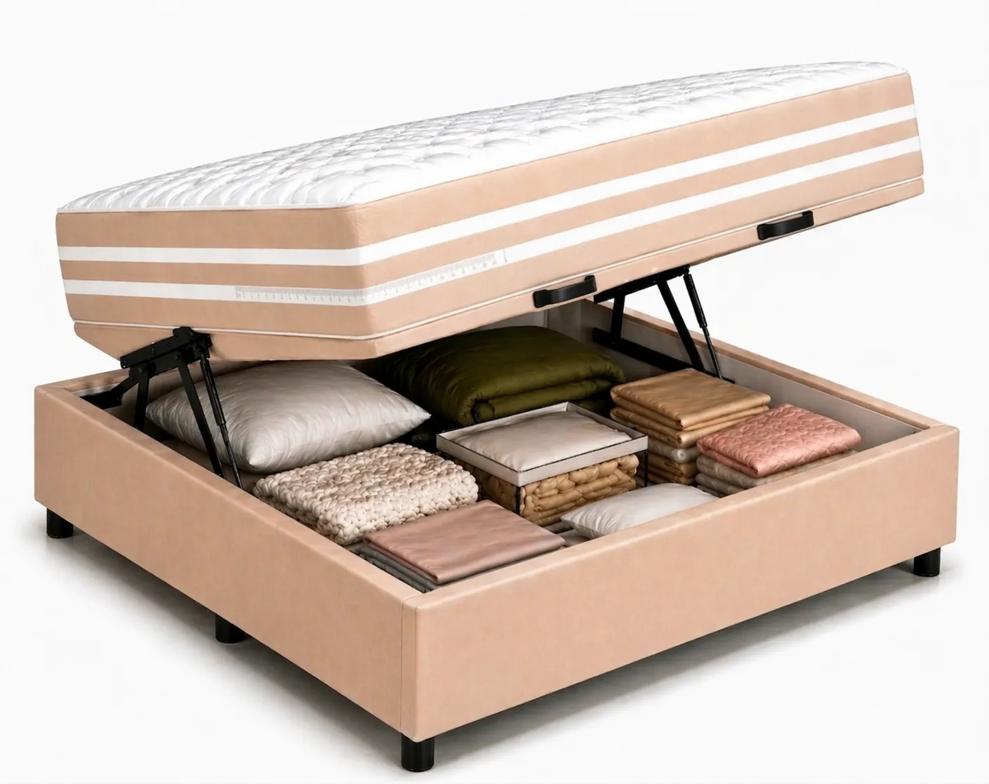 Kit Cama Box + Colchão Mola Ensacada Viúva 1,28m - Bege