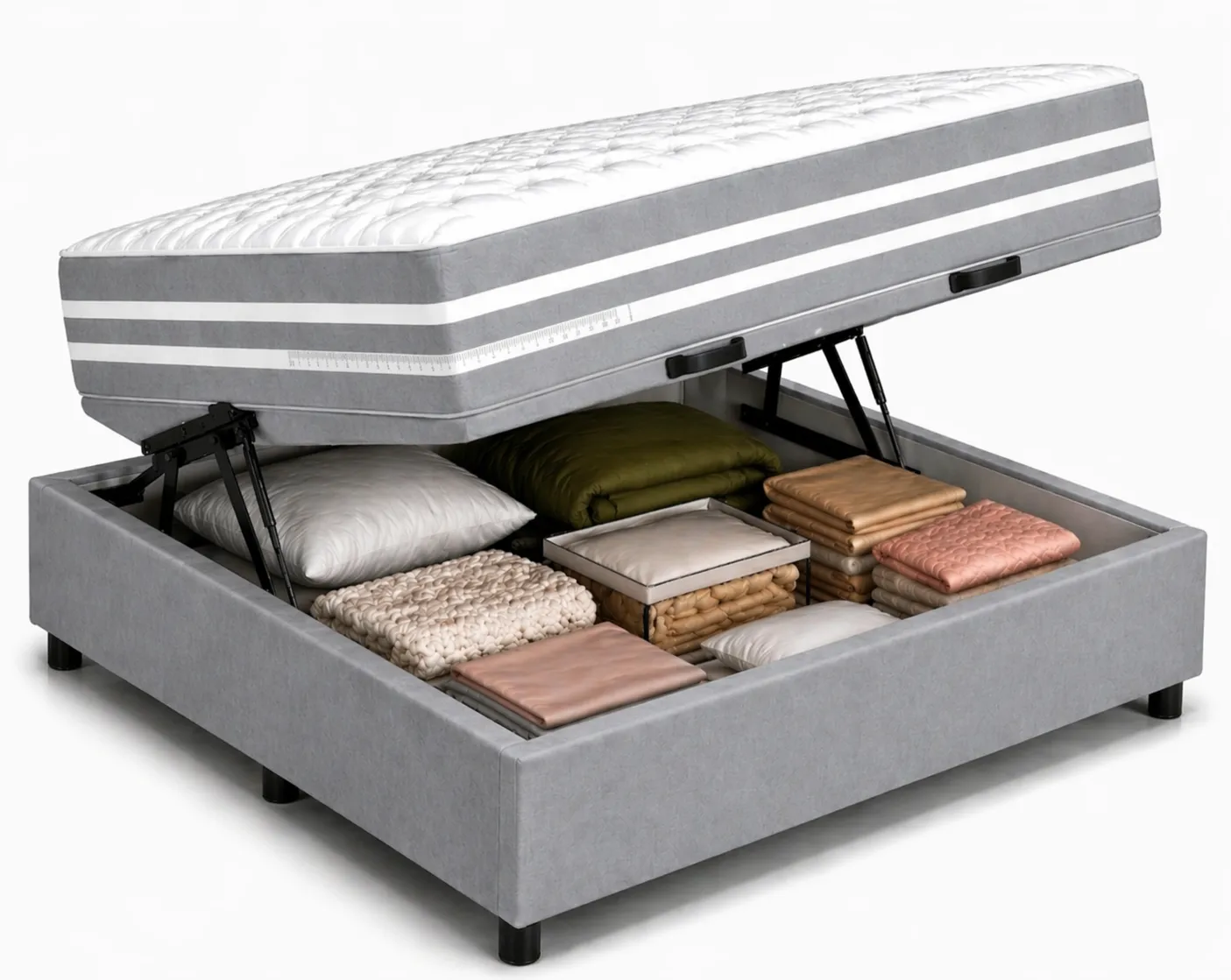 Kit Cama Box + Colchão Mola Ensacada Viúva 1,28m - Cinza