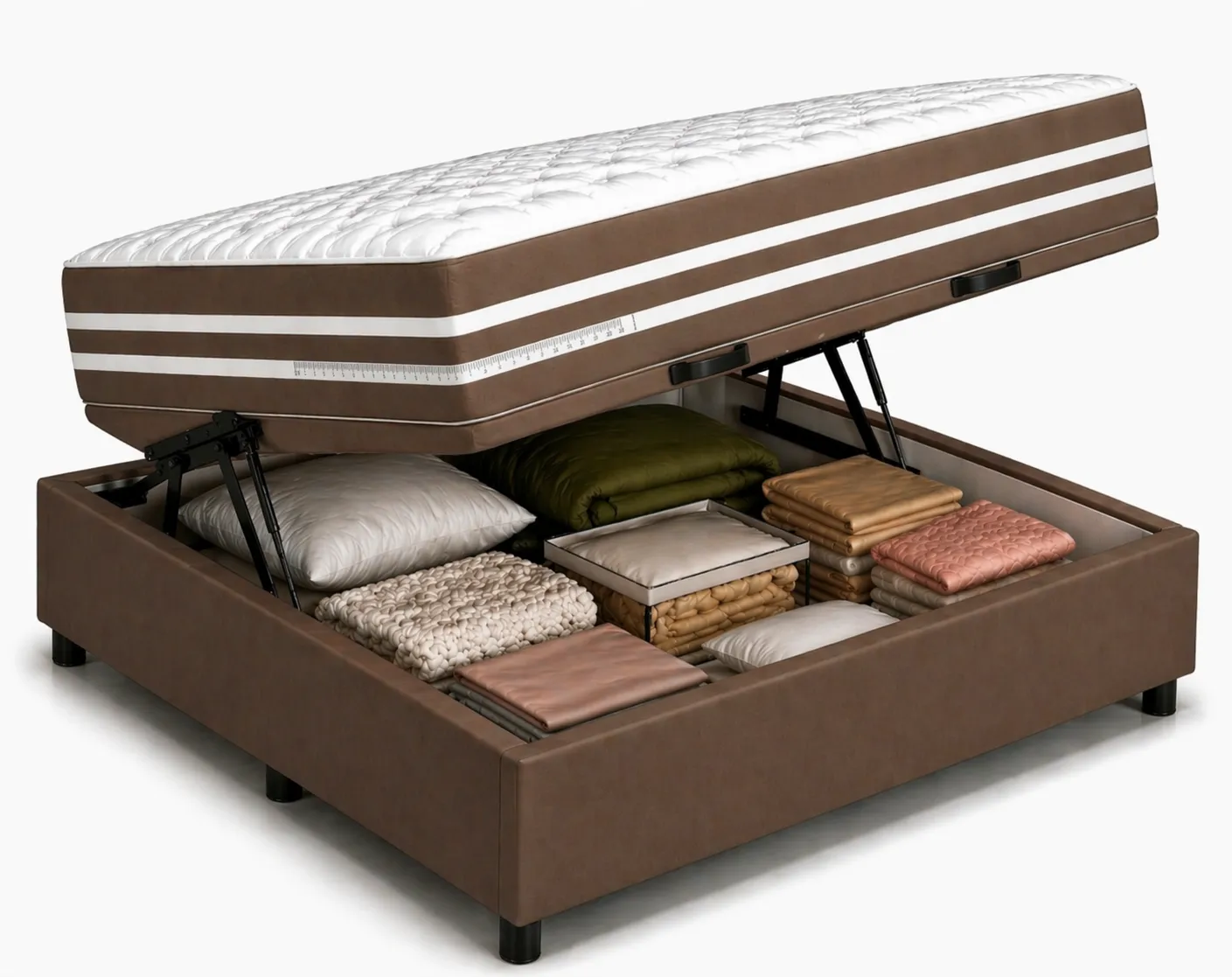 Kit Cama Box + Colchão Mola Ensacada Viúva 1,28m - Marrom