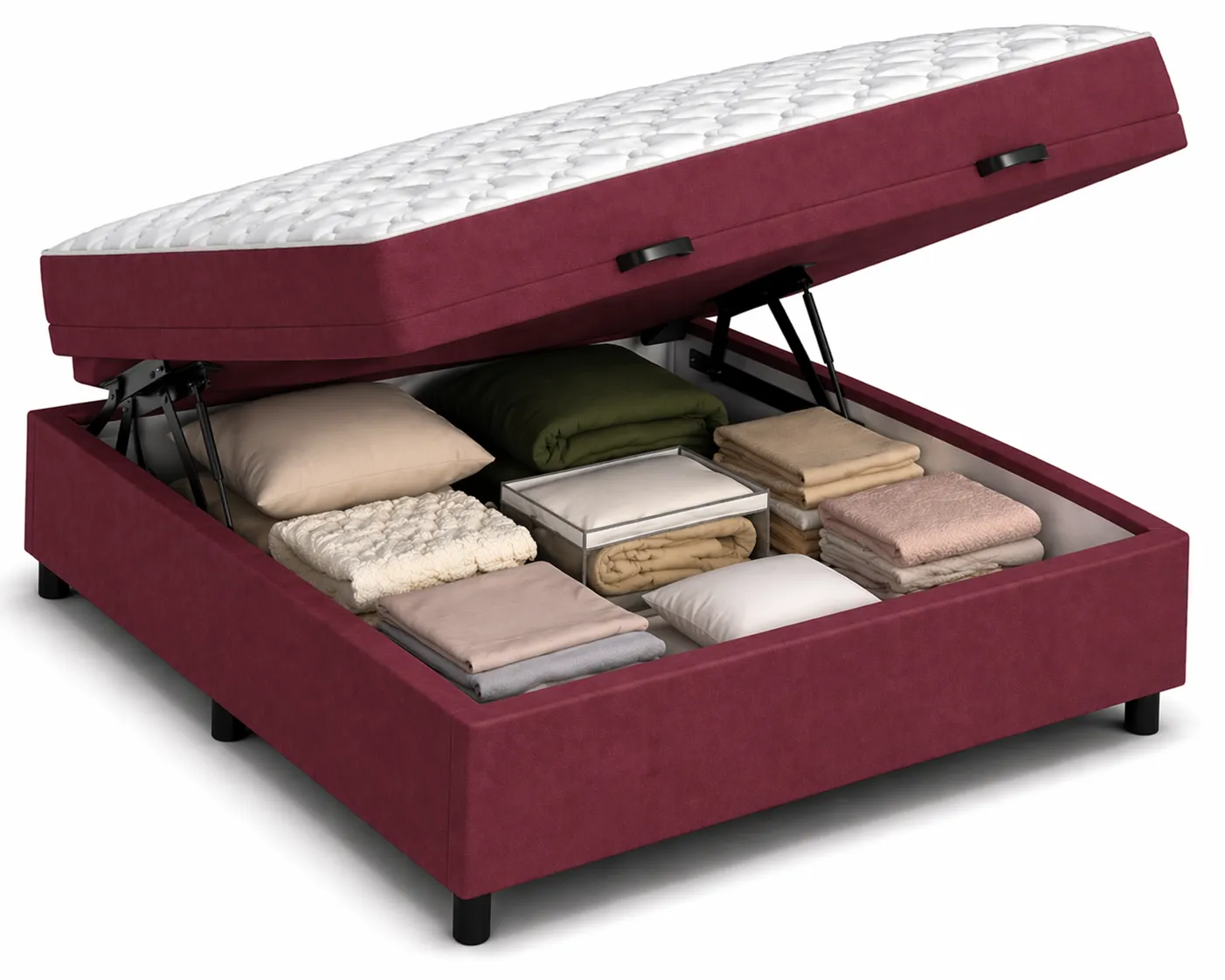 Kit Cama Box Baú + Colchão D45 Casal 1,38m - Vinho