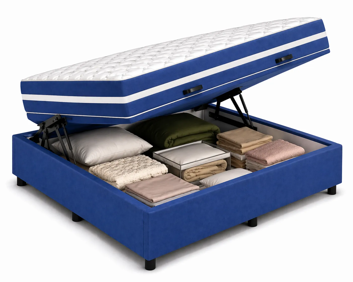 Kit Cama Box + Colchão Mola Bonnel Casal 1,38m - Azul
