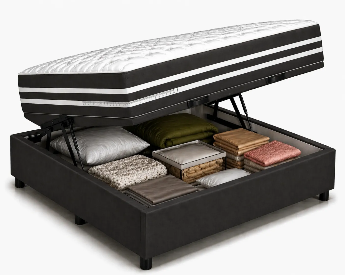 Kit Cama Box + Colchão Mola Ensacada Casal 1,38m - Preto