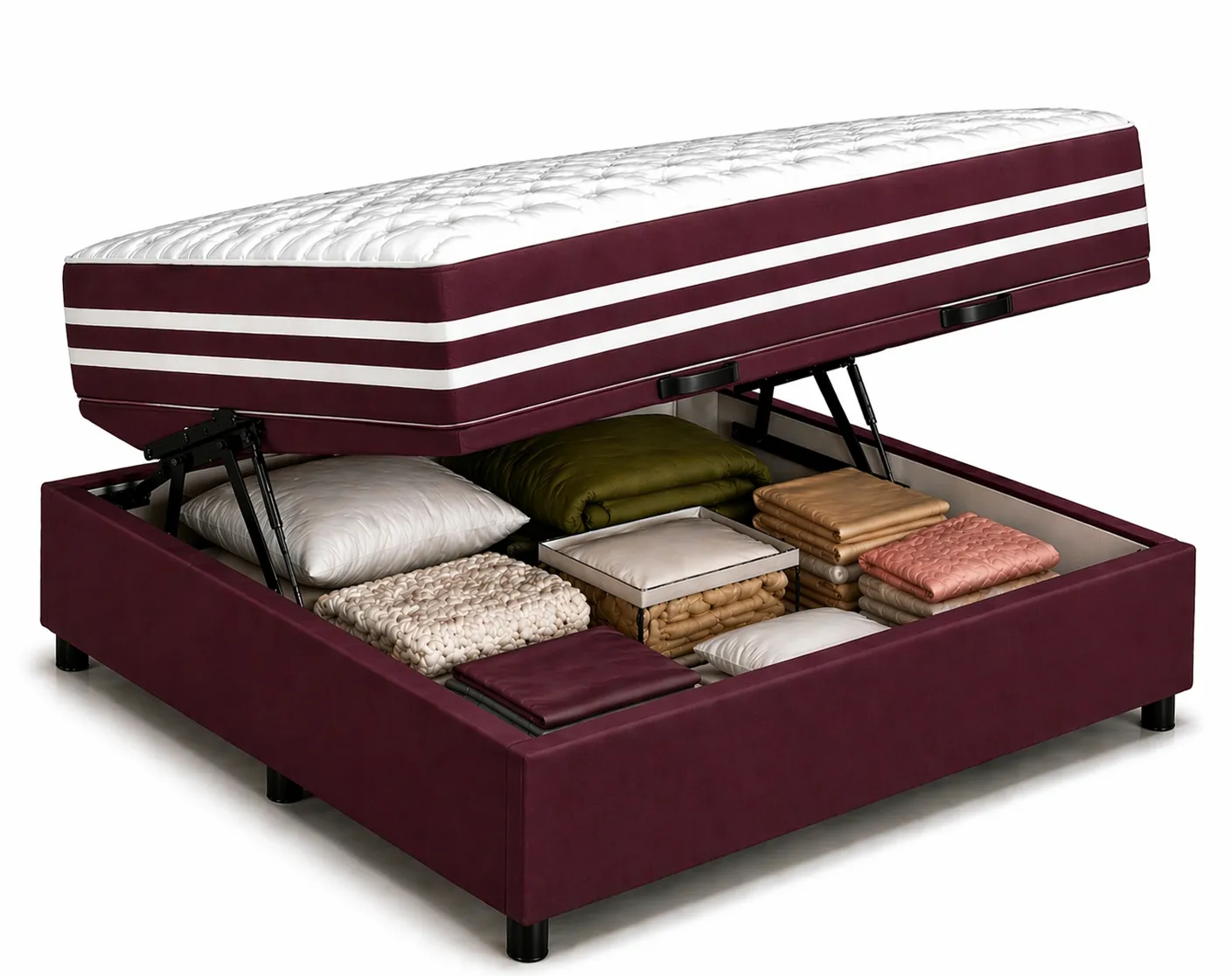 Kit Cama Box + Colchão Mola Ensacada Casal 1,38m - Vinho