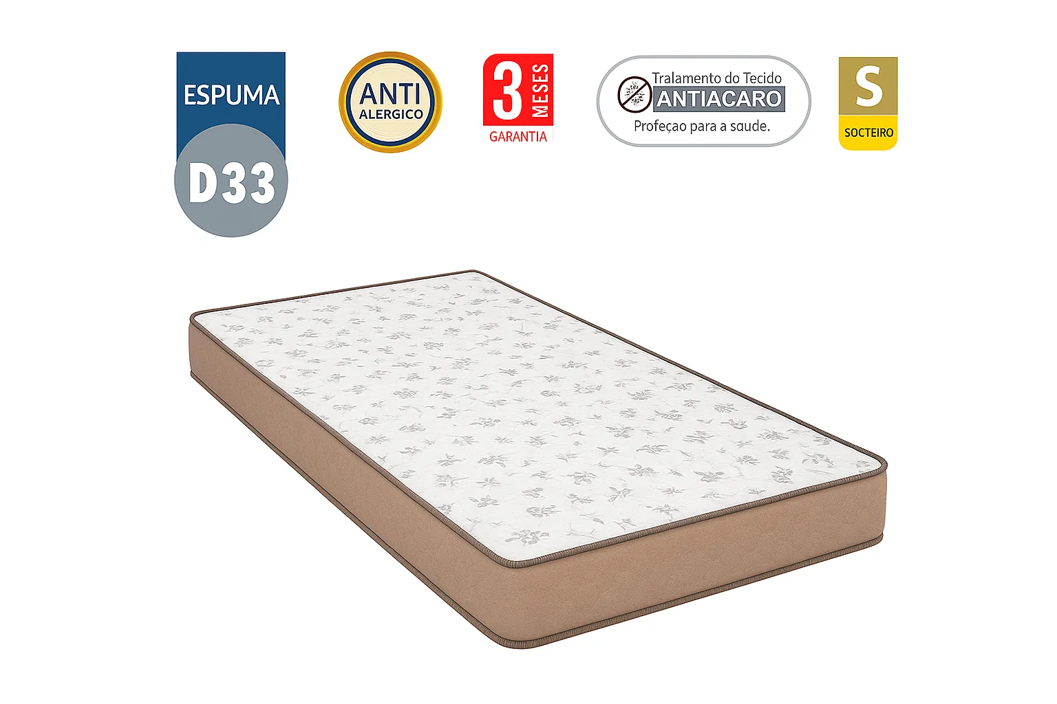 Colchão D33 Solteiro 0,88 17cm - Bege