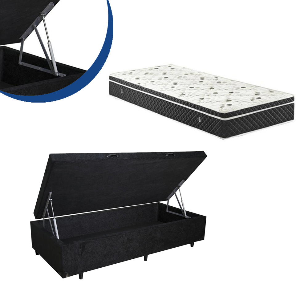 Kit Cama Box Baú + Colchão D45 Solteiro 0,88m - Preto
