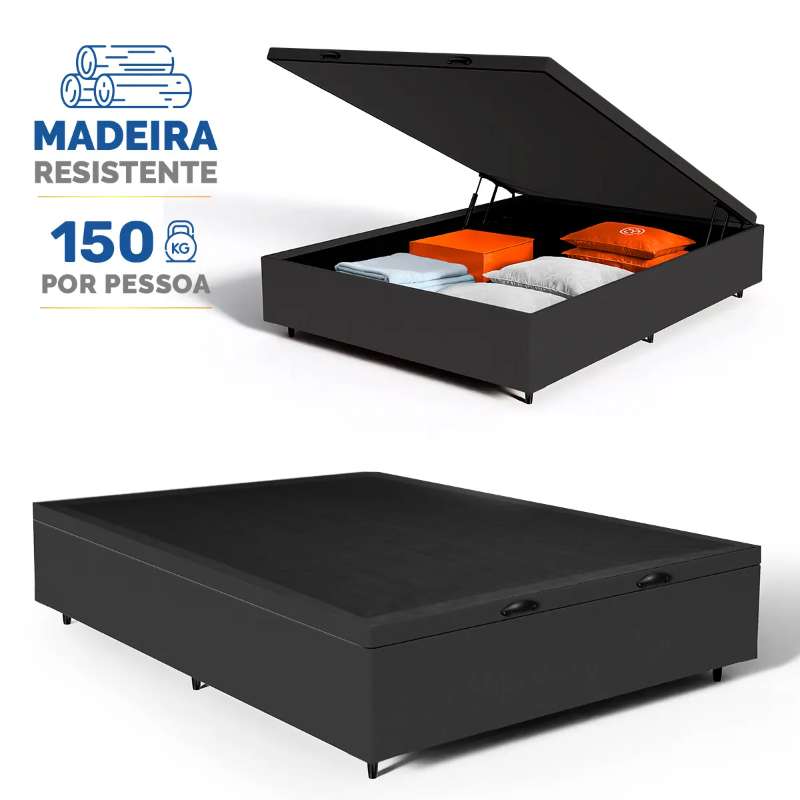 Kit Cama Box Baú + Colchão D45 Queen 1,58m - Preto