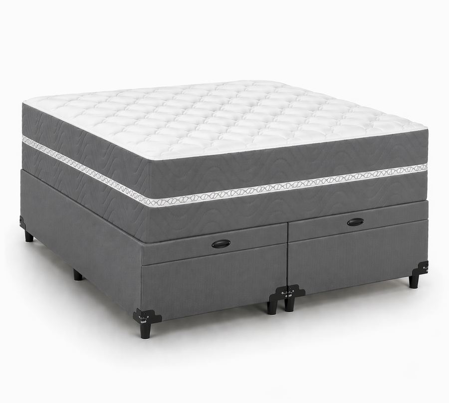 Kit Cama Box Baú + Colchão Mola Bonnel King 1,98m - Cinza foto 2