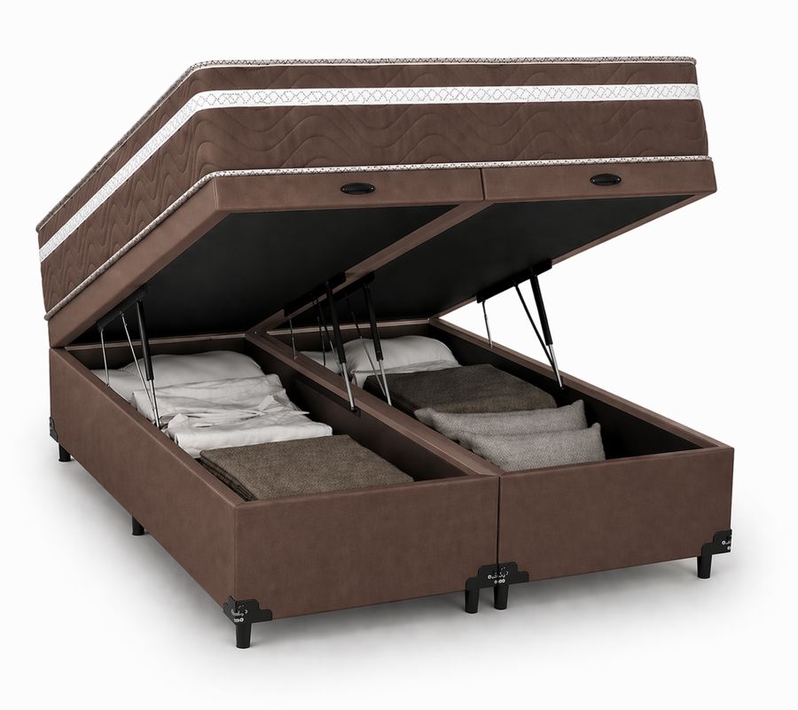 Kit Cama Box + Colchão Mola Bonnel Queen 1,58m - Marrom