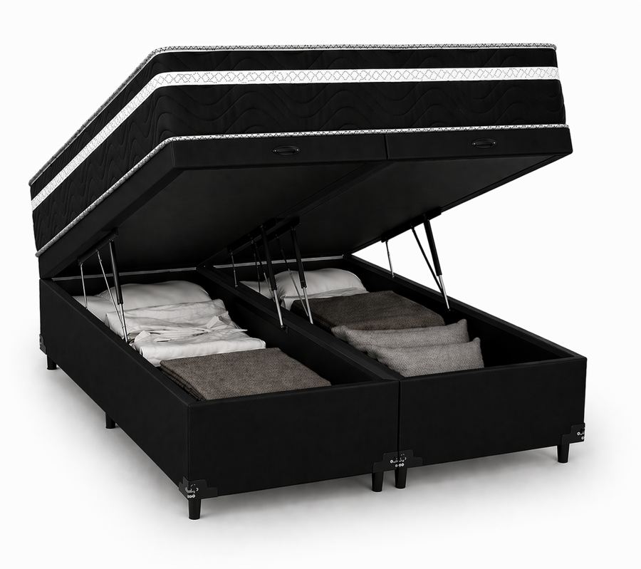 Kit Cama Box + Colchão Mola Bonnel King 1,98m - Preto