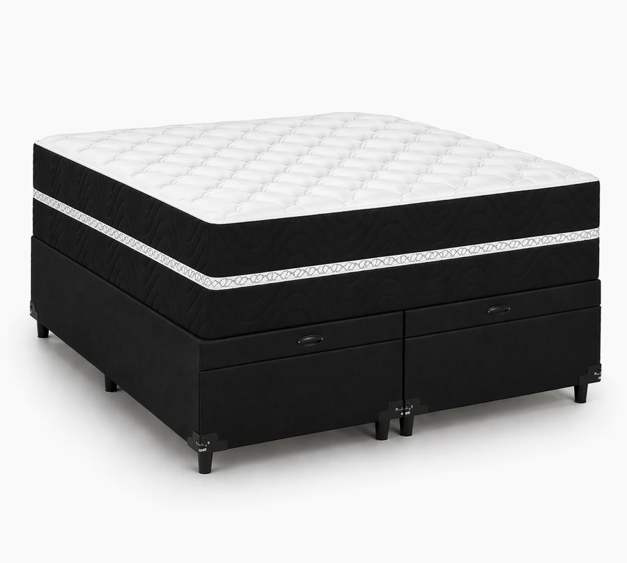 Kit Cama Box + Colchão Mola Bonnel King 1,98m - Preto foto 2