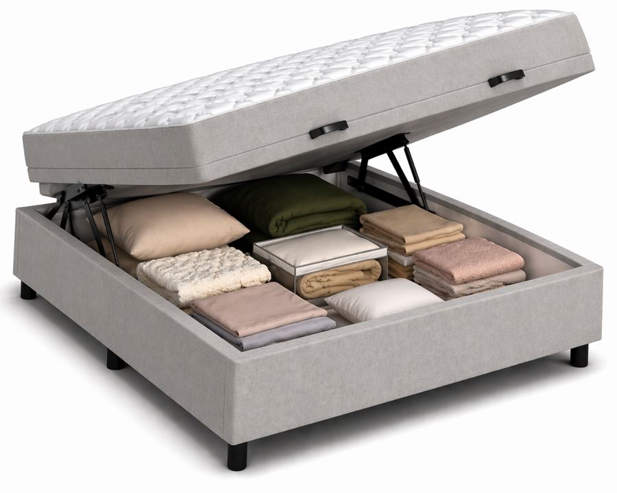 Kit Cama Box Baú + Colchão D45 Queen 1,58m - Cinza