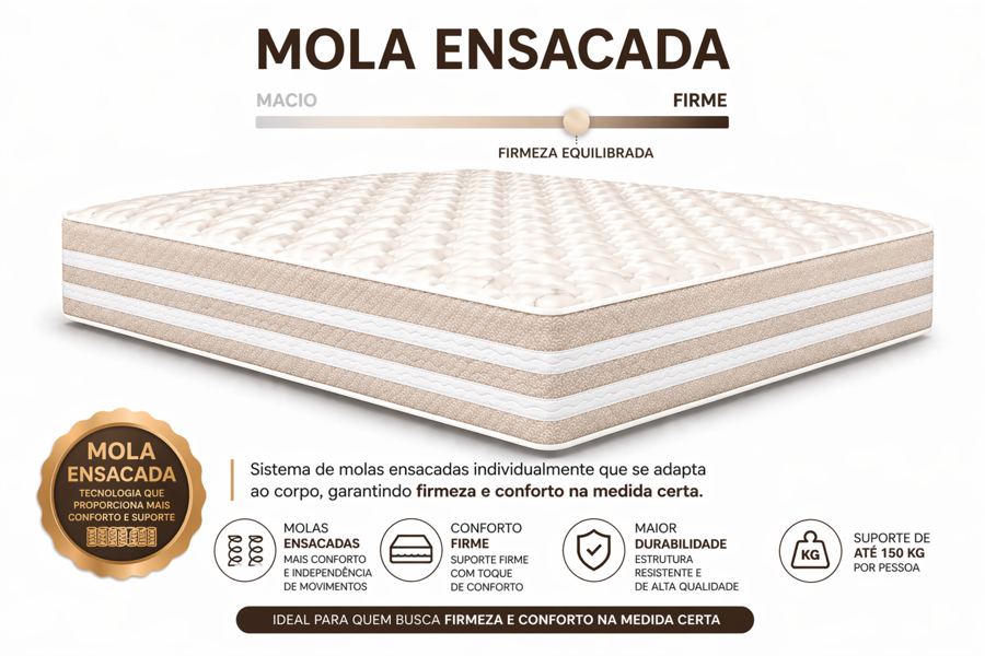 Kit Cama Box + Colchão Mola Ensacada Queen 1,58m - Bege foto 4
