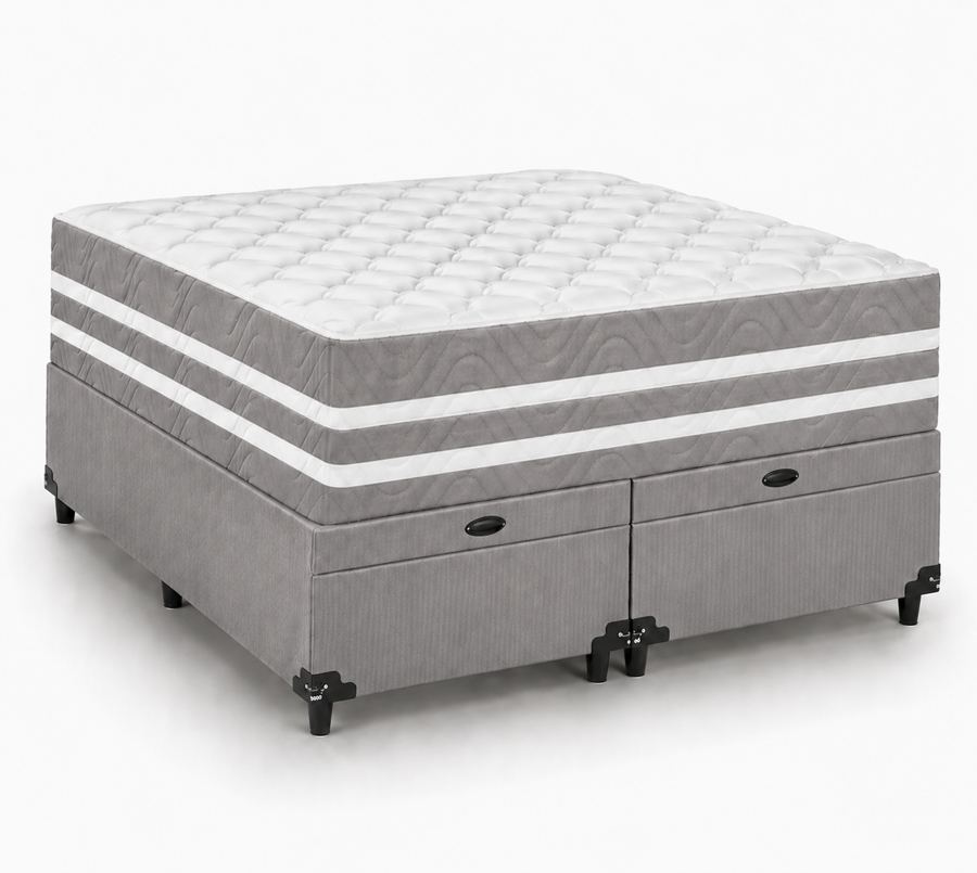 Kit Cama Box + Colchão Mola Ensacada Queen 1,58m - Cinza foto 2