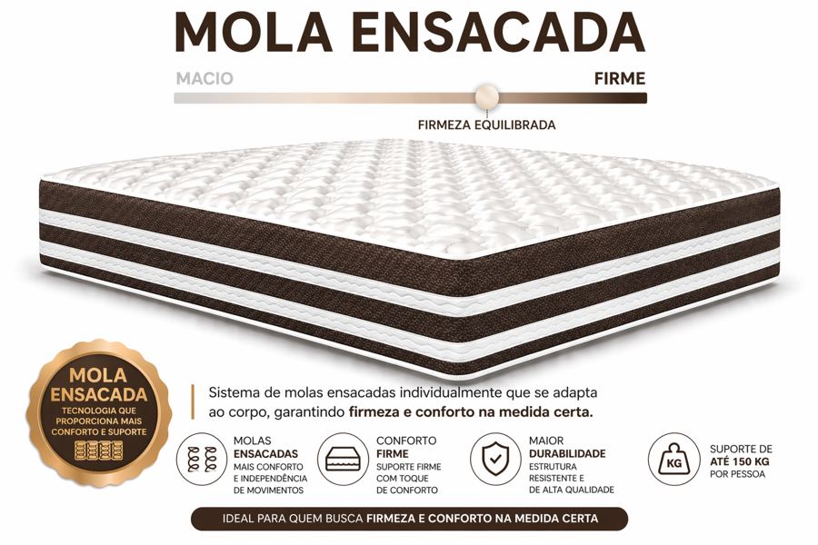 Kit Cama Box Baú + Colchão Mola Ensacada King 1,98m - Marrom foto 4