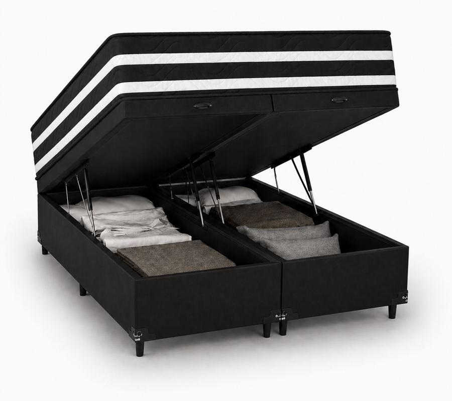 Kit Cama Box + Colchão Mola Ensacada King 1,98m - Preto
