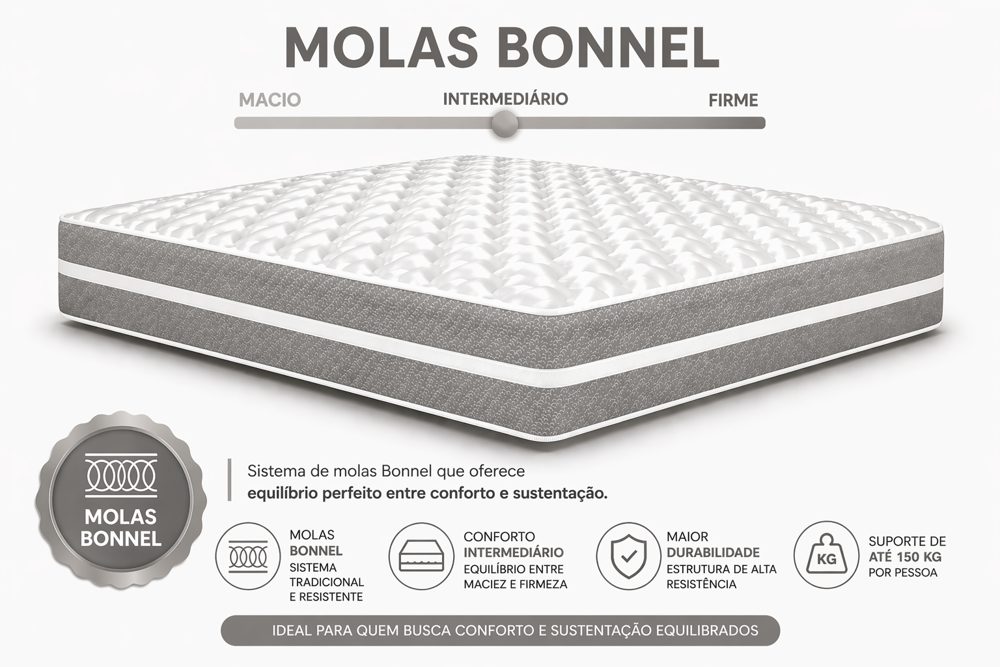 Kit Cama Box Baú + Colchão Mola Bonnel Casal 1,38m - Cinza