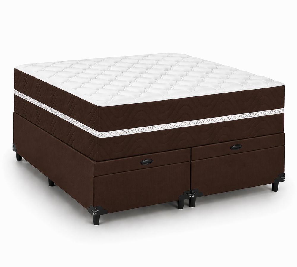 Kit Cama Box Baú + Colchão Mola Bonnel Solteirão 0,96m - Marrom